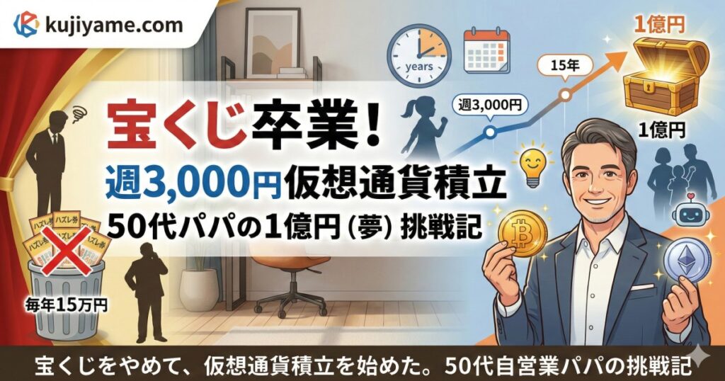宝くじを卒業して週3,000円の仮想通貨積立を始めた50代パパの15年1億円（夢）挑戦記のアイキャッチ画像