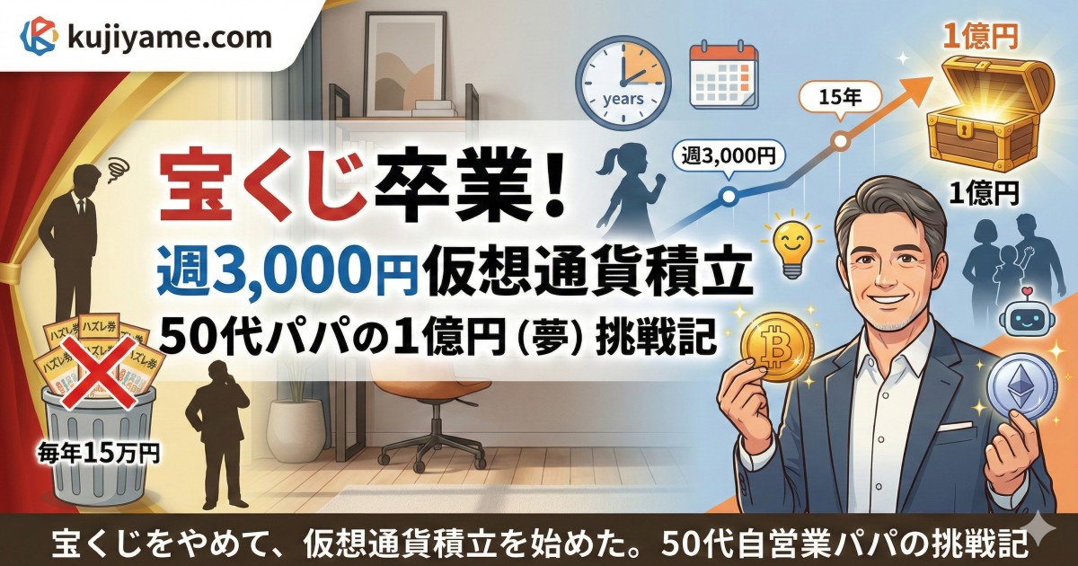 宝くじを卒業して週3,000円の仮想通貨積立を始めた50代パパの15年1億円（夢）挑戦記のアイキャッチ画像